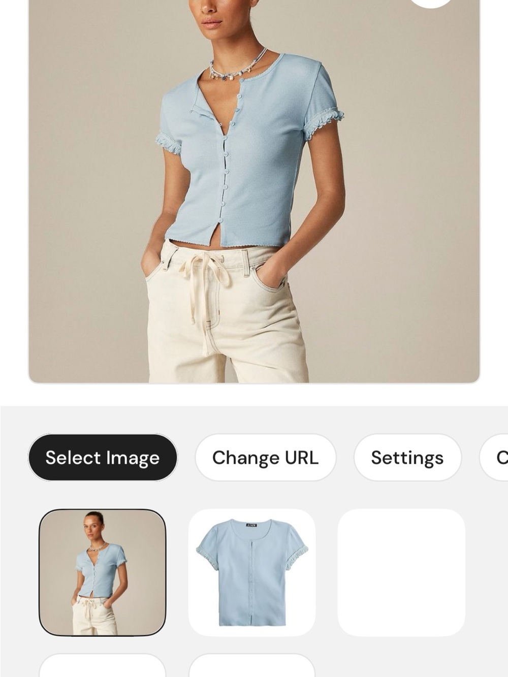 I. Crew fine ribbed cardigan crochet Light Blue Button-Front Short Sleeve Top sm